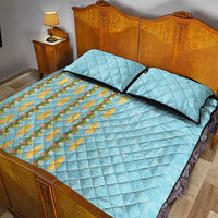 Hawaii Shell Tiare Anthurium Heliconia Lei Quilt Bed Set With Tapa Pattern Baby Blue