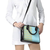 Hawaii Shell Tiare Anthurium Heliconia Lei Shoulder Handbag With Tapa Pattern Baby Blue