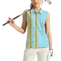 Hawaii Shell Tiare Anthurium Heliconia Lei Women Sleeveless Polo Shirt With Tapa Pattern Baby Blue
