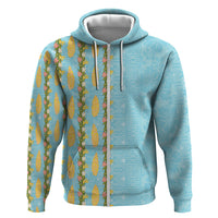 Hawaii Shell Tiare Anthurium Heliconia Lei Zip Hoodie With Tapa Pattern Baby Blue