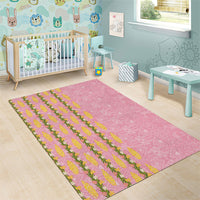 Hawaii Shell Tiare Anthurium Heliconia Lei Area Rug With Tapa Pattern Baby Pink