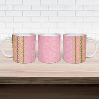 Hawaii Shell Tiare Anthurium Heliconia Lei Ceramic Mug With Tapa Pattern Baby Pink