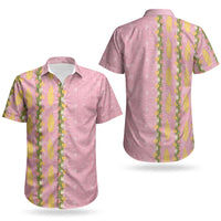 Hawaii Shell Tiare Anthurium Heliconia Lei Couples Matching Long Sleeve Bodycon Dress and Hawaiian Shirt With Tapa Pattern Baby Pink LT05 - Polynesian Pride
