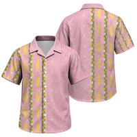 Hawaii Shell Tiare Anthurium Heliconia Lei Family Matching Mermaid Dress and Hawaiian Shirt With Tapa Pattern Baby Pink LT05 Son's Shirt Pink - Polynesian Pride