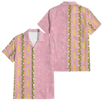 Hawaii Shell Tiare Anthurium Heliconia Lei Family Matching Off Shoulder Short Dress and Hawaiian Shirt With Tapa Pattern Baby Pink LT05 Dad's Shirt - Short Sleeve Pink - Polynesian Pride