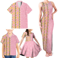 Hawaii Shell Tiare Anthurium Heliconia Lei Family Matching Tank Maxi Dress and Hawaiian Shirt With Tapa Pattern Baby Pink LT05 - Polynesian Pride