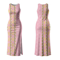 Hawaii Shell Tiare Anthurium Heliconia Lei Family Matching Tank Maxi Dress and Hawaiian Shirt With Tapa Pattern Baby Pink LT05 Mom's Dress Pink - Polynesian Pride