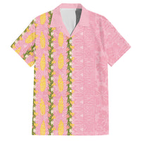 Hawaii Shell Tiare Anthurium Heliconia Lei Family Matching Tank Maxi Dress and Hawaiian Shirt With Tapa Pattern Baby Pink LT05 Dad's Shirt - Short Sleeve Pink - Polynesian Pride