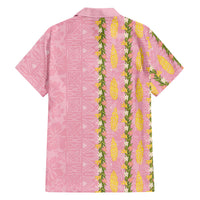 Hawaii Shell Tiare Anthurium Heliconia Lei Family Matching Tank Maxi Dress and Hawaiian Shirt With Tapa Pattern Baby Pink LT05 Dad's Shirt - Long Sleeve Pink - Polynesian Pride