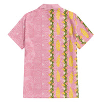 Hawaii Shell Tiare Anthurium Heliconia Lei Hawaiian Shirt With Tapa Pattern Baby Pink LT05 - Polynesian Pride
