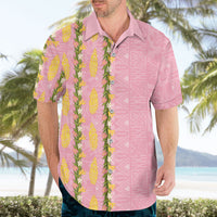 Hawaii Shell Tiare Anthurium Heliconia Lei Hawaiian Shirt With Tapa Pattern Baby Pink