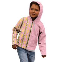 Hawaii Shell Tiare Anthurium Heliconia Lei Kid Hoodie With Tapa Pattern Baby Pink