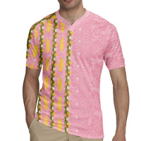 Hawaii Shell Tiare Anthurium Heliconia Lei Rugby Jersey With Tapa Pattern Baby Pink