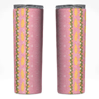 Hawaii Shell Tiare Anthurium Heliconia Lei Skinny Tumbler With Tapa Pattern Baby Pink
