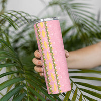 Hawaii Shell Tiare Anthurium Heliconia Lei Skinny Tumbler With Tapa Pattern Baby Pink