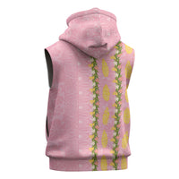 Hawaii Shell Tiare Anthurium Heliconia Lei Sleeveless Zip Hoodie With Tapa Pattern Baby Pink