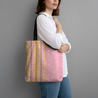 Hawaii Shell Tiare Anthurium Heliconia Lei Tote Bag With Tapa Pattern Baby Pink