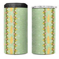 Hawaii Shell Tiare Anthurium Heliconia Lei 4 in 1 Can Cooler Tumbler With Tapa Pattern Baby Green