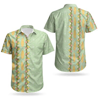 Hawaii Shell Tiare Anthurium Heliconia Lei Couples Matching Long Sleeve Bodycon Dress and Hawaiian Shirt With Tapa Pattern Baby Green LT05 - Polynesian Pride