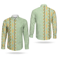 Hawaii Shell Tiare Anthurium Heliconia Lei Couples Matching Off Shoulder Maxi Dress and Long Sleeve Button Shirt With Tapa Pattern Baby Green LT05 - Polynesian Pride