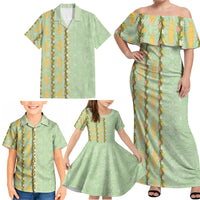 Hawaii Shell Tiare Anthurium Heliconia Lei Family Matching Off Shoulder Maxi Dress and Hawaiian Shirt With Tapa Pattern Baby Green LT05 - Polynesian Pride