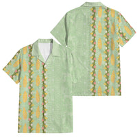 Hawaii Shell Tiare Anthurium Heliconia Lei Family Matching Off Shoulder Maxi Dress and Hawaiian Shirt With Tapa Pattern Baby Green LT05 Dad's Shirt - Short Sleeve Green - Polynesian Pride