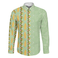 Hawaii Shell Tiare Anthurium Heliconia Lei Family Matching Short Sleeve Bodycon Dress and Hawaiian Shirt With Tapa Pattern Baby Green