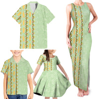 Hawaii Shell Tiare Anthurium Heliconia Lei Family Matching Tank Maxi Dress and Hawaiian Shirt With Tapa Pattern Baby Green