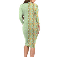 Hawaii Shell Tiare Anthurium Heliconia Lei Long Sleeve Bodycon Dress With Tapa Pattern Baby Green