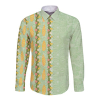 Hawaii Shell Tiare Anthurium Heliconia Lei Long Sleeve Button Shirt With Tapa Pattern Baby Green