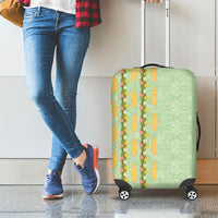Hawaii Shell Tiare Anthurium Heliconia Lei Luggage Cover With Tapa Pattern Baby Green