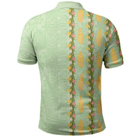 Hawaii Shell Tiare Anthurium Heliconia Lei Polo Shirt With Tapa Pattern Baby Green LT05 - Polynesian Pride