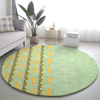 Hawaii Shell Tiare Anthurium Heliconia Lei Round Carpet With Tapa Pattern Baby Green
