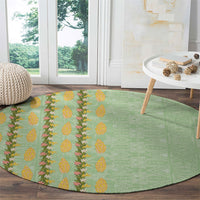 Hawaii Shell Tiare Anthurium Heliconia Lei Round Carpet With Tapa Pattern Baby Green