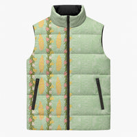 Hawaii Shell Tiare Anthurium Heliconia Lei Sleeveless Puffer Jacket With Tapa Pattern Baby Green