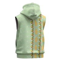 Hawaii Shell Tiare Anthurium Heliconia Lei Sleeveless Zip Hoodie With Tapa Pattern Baby Green