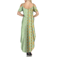 Hawaii Shell Tiare Anthurium Heliconia Lei Summer Maxi Dress With Tapa Pattern Baby Green LT05 - Polynesian Pride