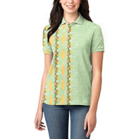Hawaii Shell Tiare Anthurium Heliconia Lei Women Polo Shirt With Tapa Pattern Baby Green