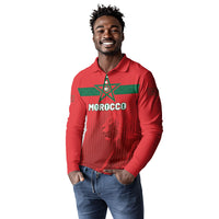 Custom Morocco Football 2026 Long Sleeve Polo Shirt Atlas Lions Breathtaking Victory Red Version