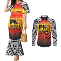 Papua New Guinea Independence Day Couples Matching Mermaid Dress and Long Sleeve Button Shirt One People One Nation One PNG LT05 Yellow - Polynesian Pride