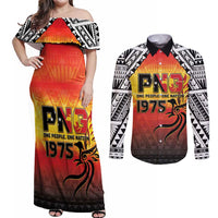 Papua New Guinea Independence Day Couples Matching Off Shoulder Maxi Dress and Long Sleeve Button Shirt One People One Nation One PNG LT05 Yellow - Polynesian Pride