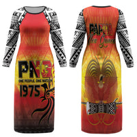 Papua New Guinea Independence Day Family Matching Long Sleeve Bodycon Dress and Hawaiian Shirt One People One Nation One PNG LT05 Mom's Dress Yellow - Polynesian Pride