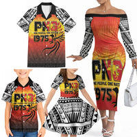 Papua New Guinea Independence Day Family Matching Off The Shoulder Long Sleeve Dress and Hawaiian Shirt One People One Nation One PNG LT05 - Polynesian Pride