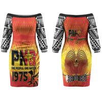Papua New Guinea Independence Day Family Matching Off The Shoulder Long Sleeve Dress and Hawaiian Shirt One People One Nation One PNG LT05 Mom's Dress Yellow - Polynesian Pride