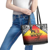 Papua New Guinea Independence Day Leather Tote Bag One People One Nation One PNG LT05 - Polynesian Pride