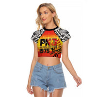 Papua New Guinea Independence Day Raglan Cropped T Shirt One People One Nation One PNG LT05 Female Yellow - Polynesian Pride