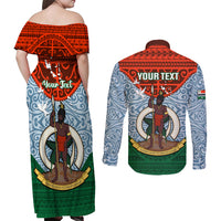 Personalized Vanuatu Penama Province Couples Matching Off Shoulder Maxi Dress and Long Sleeve Button Shirts Vanuatuan Coat Of Arms Polynesian Pattern LT05 - Polynesian Pride