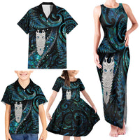 New Zealand Aotearoa Family Matching Tank Maxi Dress and Hawaiian Shirt Maori Tane Te Waiora Paua Shell Glitter Turquoise LT05 - Polynesian Pride
