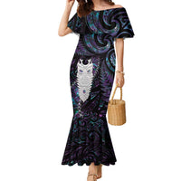 New Zealand Aotearoa Family Matching Mermaid Dress and Hawaiian Shirt Maori Tane Te Waiora Paua Shell Glitter Purple