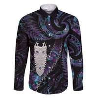 New Zealand Aotearoa Family Matching Off Shoulder Short Dress and Hawaiian Shirt Maori Tane Te Waiora Paua Shell Glitter Purple